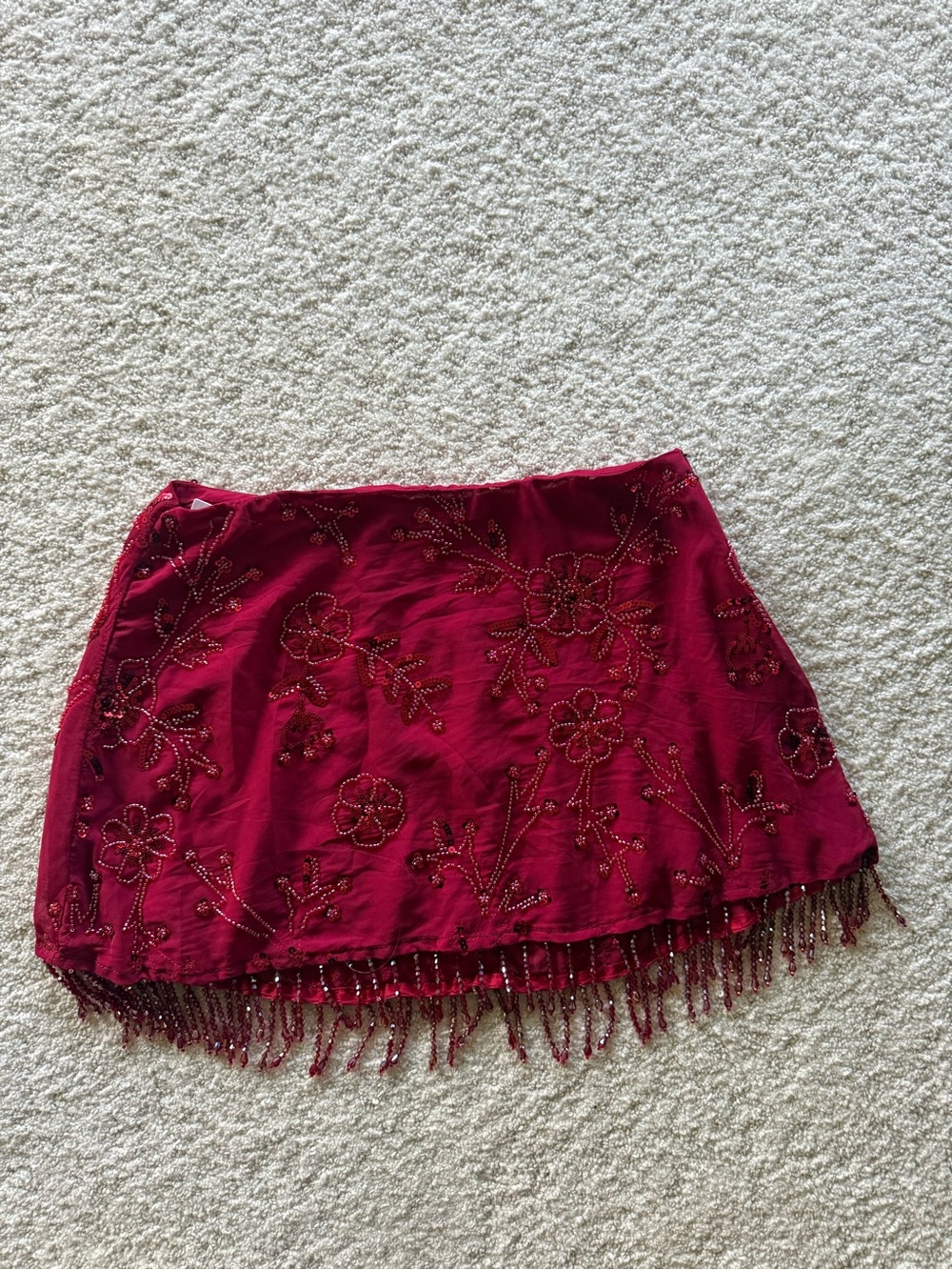 Princess Polly Beaded Floral Fringe Mini Skirt - Burgundy